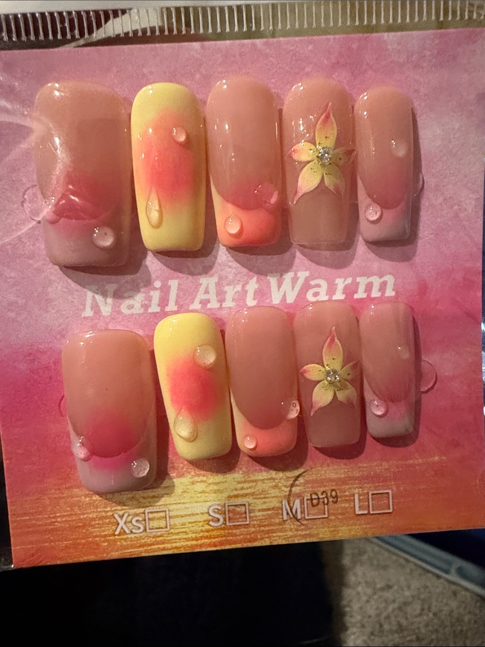 Peach & Yellow Floral handmade acrylic Press-On Nail Set